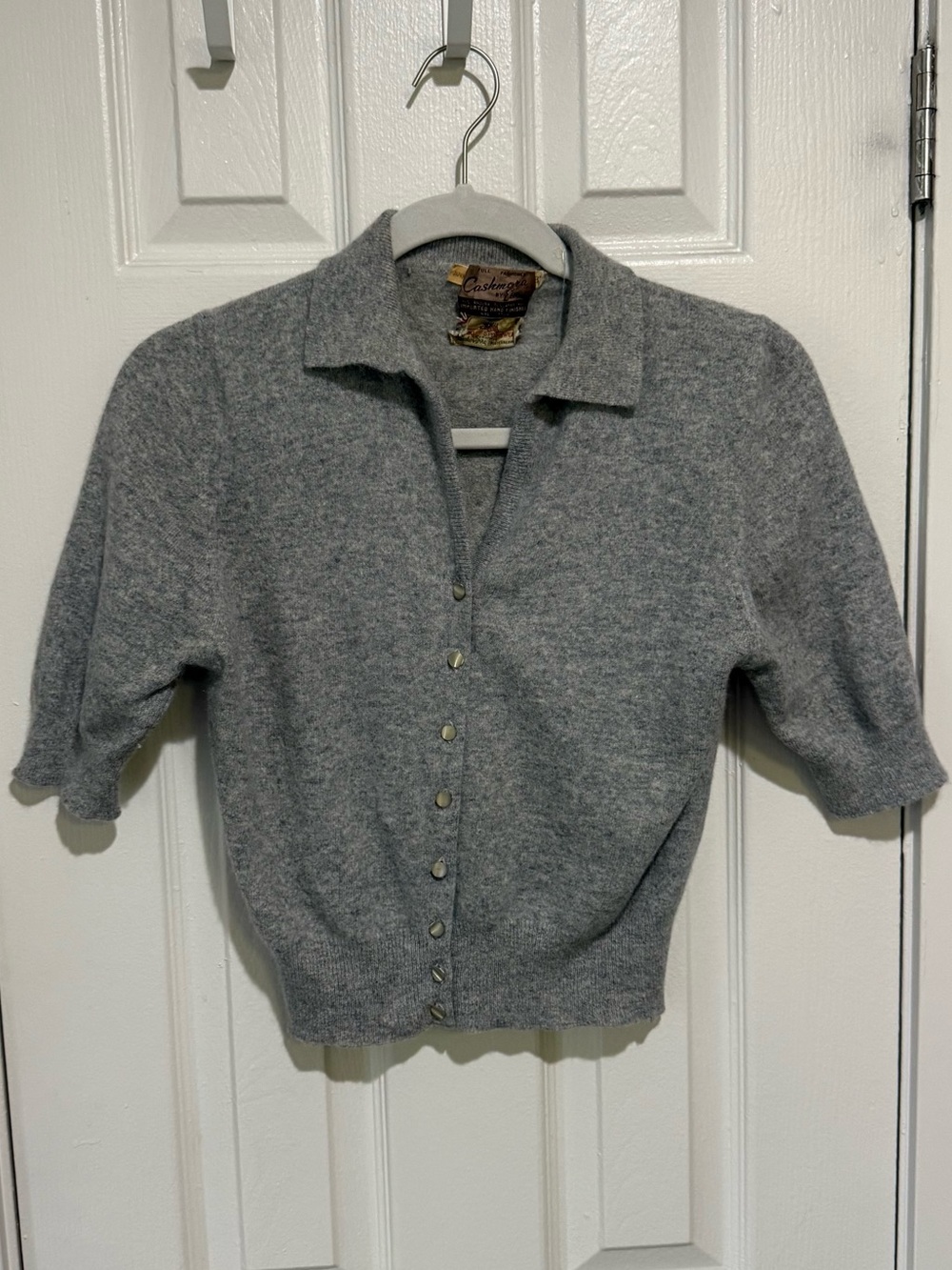 Vintage Cashmora Excello Angora Lamb Wool Gray Cardigan Made in Japan